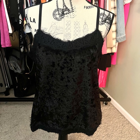 Black Velvet Tank with Lace Finishes - Picture 1 of 2
